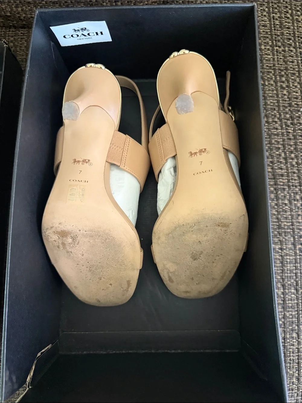 Coach Rori Leather Sandal   Beige/Tan Signature Strap High Heel Sandals